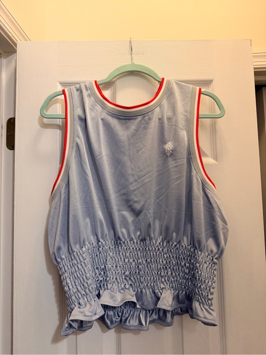 Free People Tops - Free People Pale Blue Tank with Red Trim and Smocked Waist
